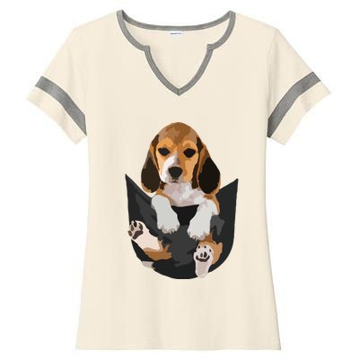 Dog Lovers Gifts Beagle In Pocket Funny Dog Face Ladies Halftime Notch Neck Tee