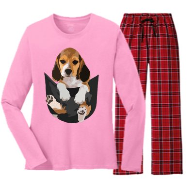 Dog Lovers Gifts Beagle In Pocket Funny Dog Face Women's Long Sleeve Flannel Pajama Set 