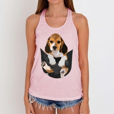 Dog Lovers Gifts Beagle In Pocket Funny Dog Face Women's Knotted Racerback Tank