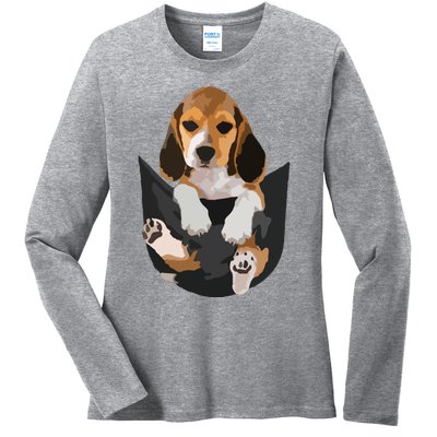 Dog Lovers Gifts Beagle In Pocket Funny Dog Face Ladies Long Sleeve Shirt