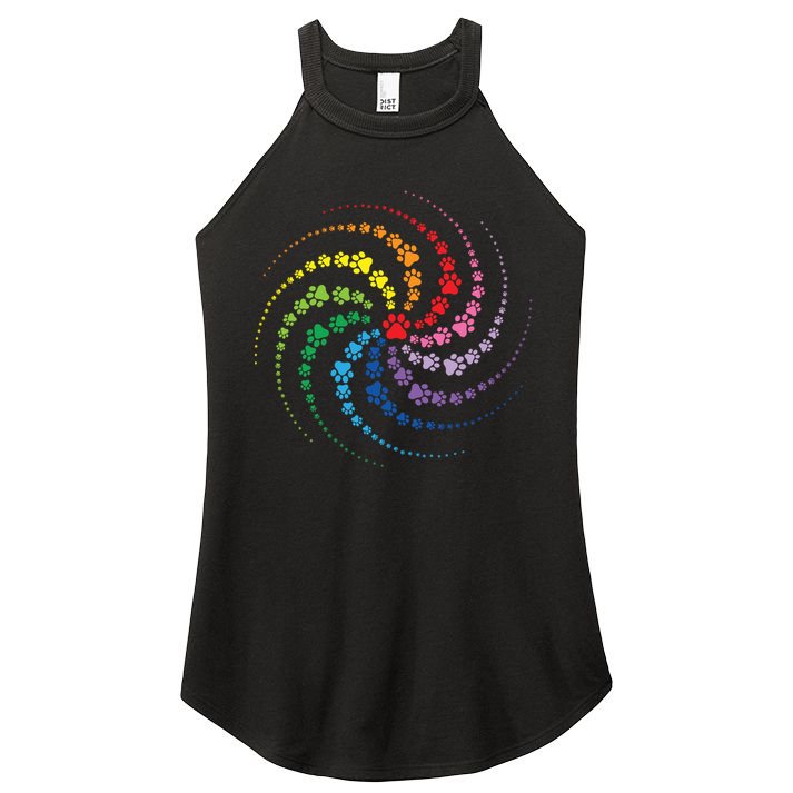 Dog Lover Gift For Gift Colorful Paw Print Cool Gift Women's Perfect Tri Rocker Tank