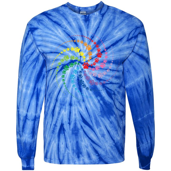 Dog Lover Gift For Gift Colorful Paw Print Cool Gift Tie-Dye Long Sleeve Shirt