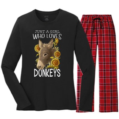 Donkey Lovers Girl Women Just A Girl Who Loves Donkeys Women's Long Sleeve Flannel Pajama Set 