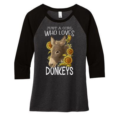 Donkey Lovers Girl Women Just A Girl Who Loves Donkeys Women's Tri-Blend 3/4-Sleeve Raglan Shirt