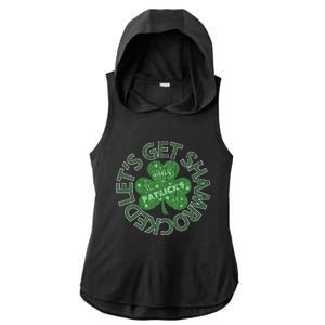 Distressed Let's Get Shamrocked Irish St Patrick Ladies PosiCharge Tri-Blend Wicking Draft Hoodie Tank