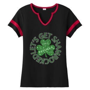 Distressed Let's Get Shamrocked Irish St Patrick Ladies Halftime Notch Neck Tee