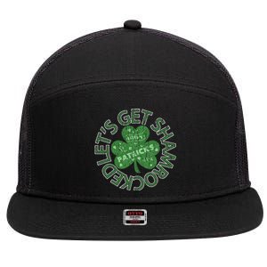 Distressed Let's Get Shamrocked Irish St Patrick 7 Panel Mesh Trucker Snapback Hat