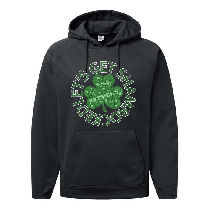 Distressed Let's Get Shamrocked Irish St Patrick Performance Fleece Hoodie