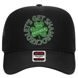 Distressed Let's Get Shamrocked Irish St Patrick High Crown Mesh Back Trucker Hat