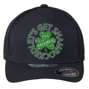 Distressed Let's Get Shamrocked Irish St Patrick Flexfit Unipanel Trucker Cap