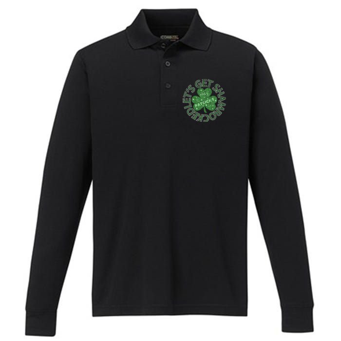 Distressed Let's Get Shamrocked Irish St Patrick Performance Long Sleeve Polo