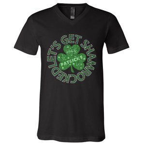 Distressed Let's Get Shamrocked Irish St Patrick V-Neck T-Shirt