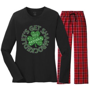 Distressed Let's Get Shamrocked Irish St Patrick Women's Long Sleeve Flannel Pajama Set 