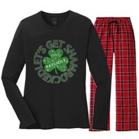 Distressed Let's Get Shamrocked Irish St Patrick Women's Long Sleeve Flannel Pajama Set 