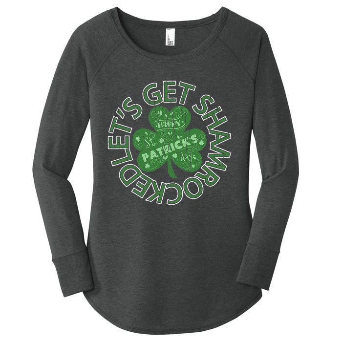 Distressed Let's Get Shamrocked Irish St Patrick Women's Perfect Tri Tunic Long Sleeve Shirt