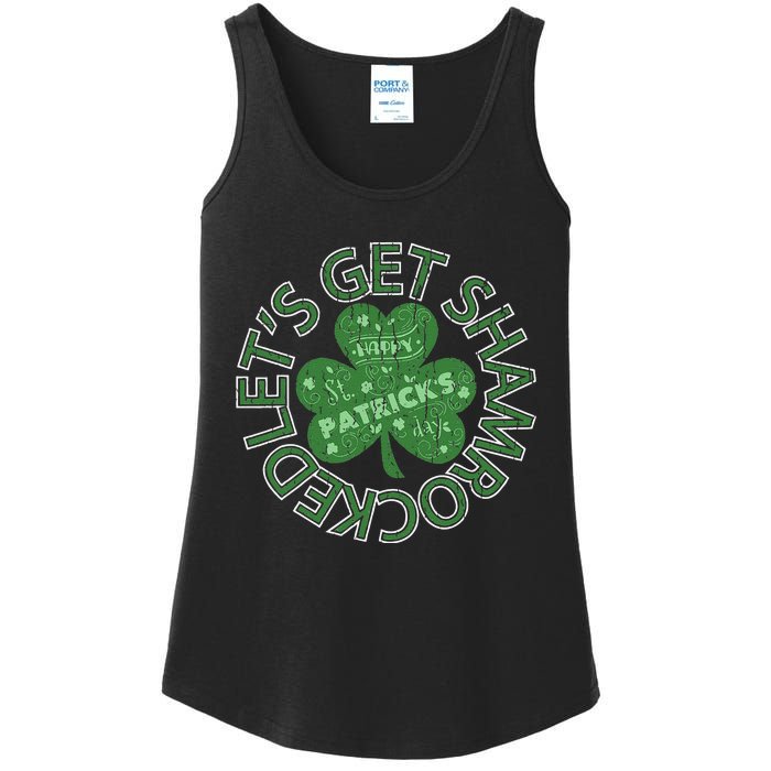 Distressed Let's Get Shamrocked Irish St Patrick Ladies Essential Tank