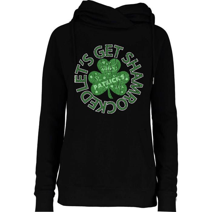 Distressed Let's Get Shamrocked Irish St Patrick Womens Funnel Neck Pullover Hood