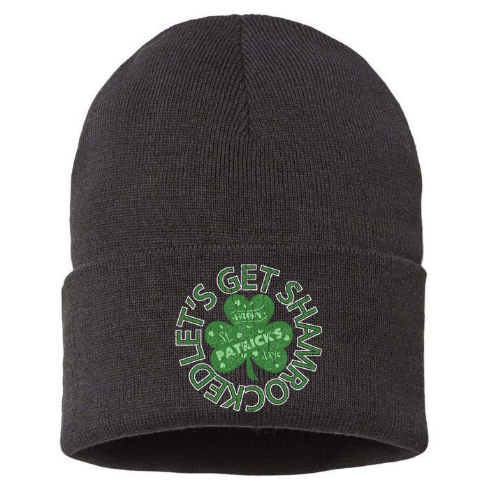 Distressed Let's Get Shamrocked Irish St Patrick Sustainable Knit Beanie