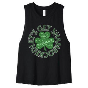 Distressed Let's Get Shamrocked Irish St Patrick Women's Racerback Cropped Tank