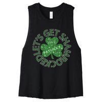 Distressed Let's Get Shamrocked Irish St Patrick Women's Racerback Cropped Tank