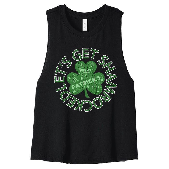 Distressed Let's Get Shamrocked Irish St Patrick Women's Racerback Cropped Tank