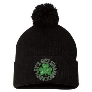 Distressed Let's Get Shamrocked Irish St Patrick Pom Pom 12in Knit Beanie