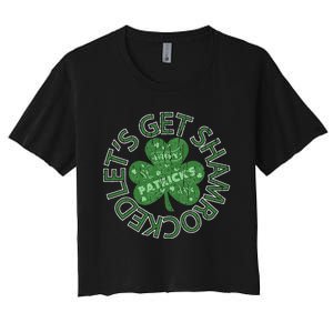 Distressed Let's Get Shamrocked Irish St Patrick Women's Crop Top Tee