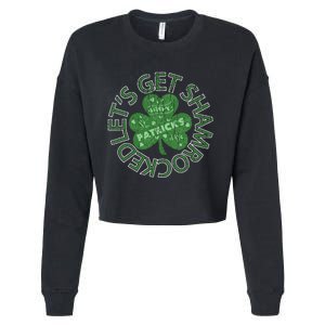 Distressed Let's Get Shamrocked Irish St Patrick Cropped Pullover Crew