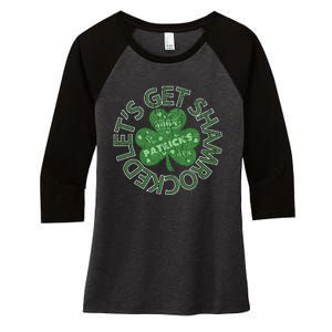 Distressed Let's Get Shamrocked Irish St Patrick Women's Tri-Blend 3/4-Sleeve Raglan Shirt