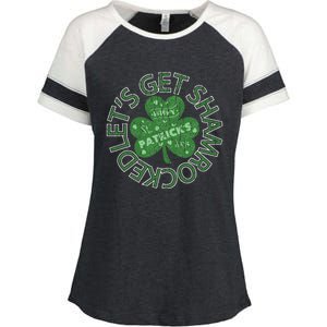 Distressed Let's Get Shamrocked Irish St Patrick Enza Ladies Jersey Colorblock Tee