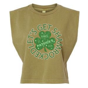 Distressed Let's Get Shamrocked Irish St Patrick Garment-Dyed Women's Muscle Tee