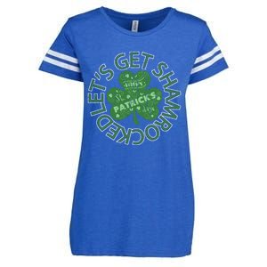 Distressed Let's Get Shamrocked Irish St Patrick Enza Ladies Jersey Football T-Shirt