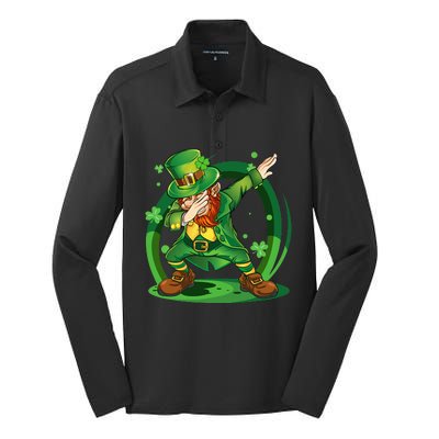 Dabbing Leprechaun Gold Happy St.Patrick's Day Silk Touch Performance Long Sleeve Polo