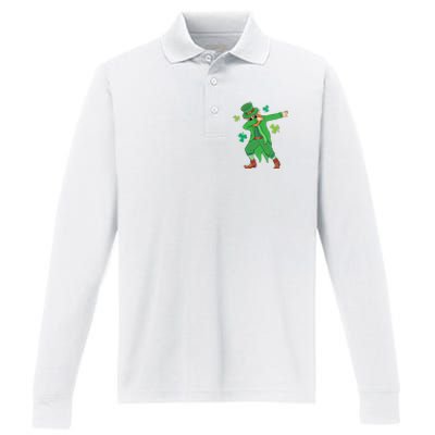 Dabbing Leprechaun Gift Funny St Paddys Day Gift Performance Long Sleeve Polo