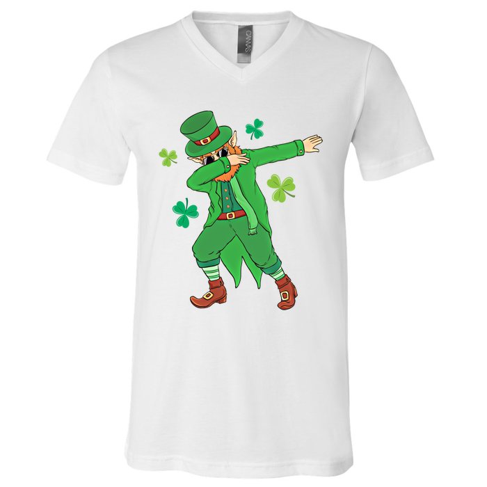 Dabbing Leprechaun Gift Funny St Paddys Day Gift V-Neck T-Shirt