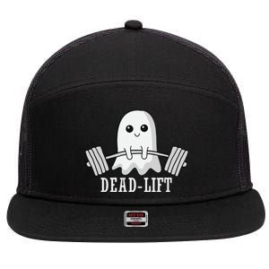 Dead Lift Ghost Halloween Ghost Gym Weightlifting Fitness 7 Panel Mesh Trucker Snapback Hat