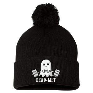 Dead Lift Ghost Halloween Ghost Gym Weightlifting Fitness Pom Pom 12in Knit Beanie