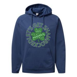 Distressed Let's Get Shamrocked Irish St Patrick Performance Fleece Hoodie