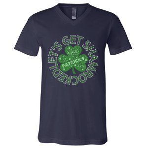 Distressed Let's Get Shamrocked Irish St Patrick V-Neck T-Shirt