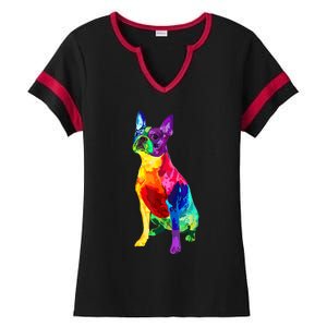 Dog Lover Gifts Boston Terrier Dog Colorful Boston Terrier Ladies Halftime Notch Neck Tee