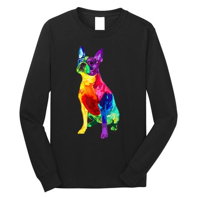 Dog Lover Gifts Boston Terrier Dog Colorful Boston Terrier Long Sleeve Shirt