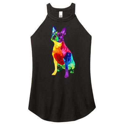 Dog Lover Gifts Boston Terrier Dog Colorful Boston Terrier Women’s Perfect Tri Rocker Tank