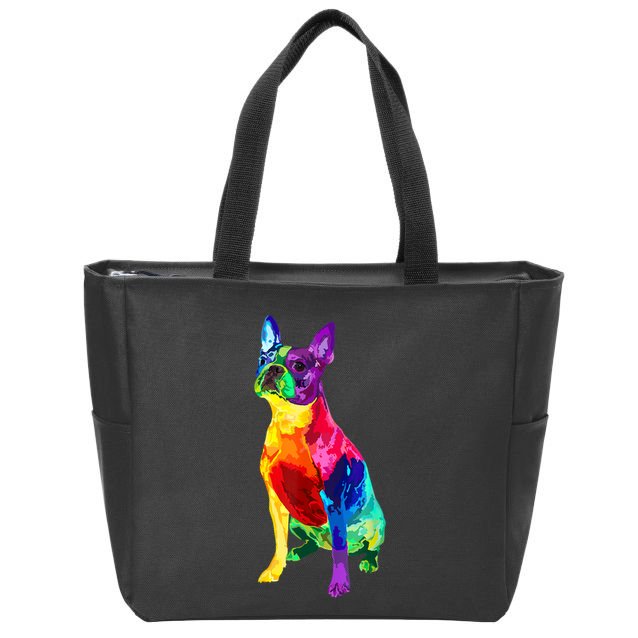 Dog Lover Gifts Boston Terrier Dog Colorful Boston Terrier Zip Tote Bag