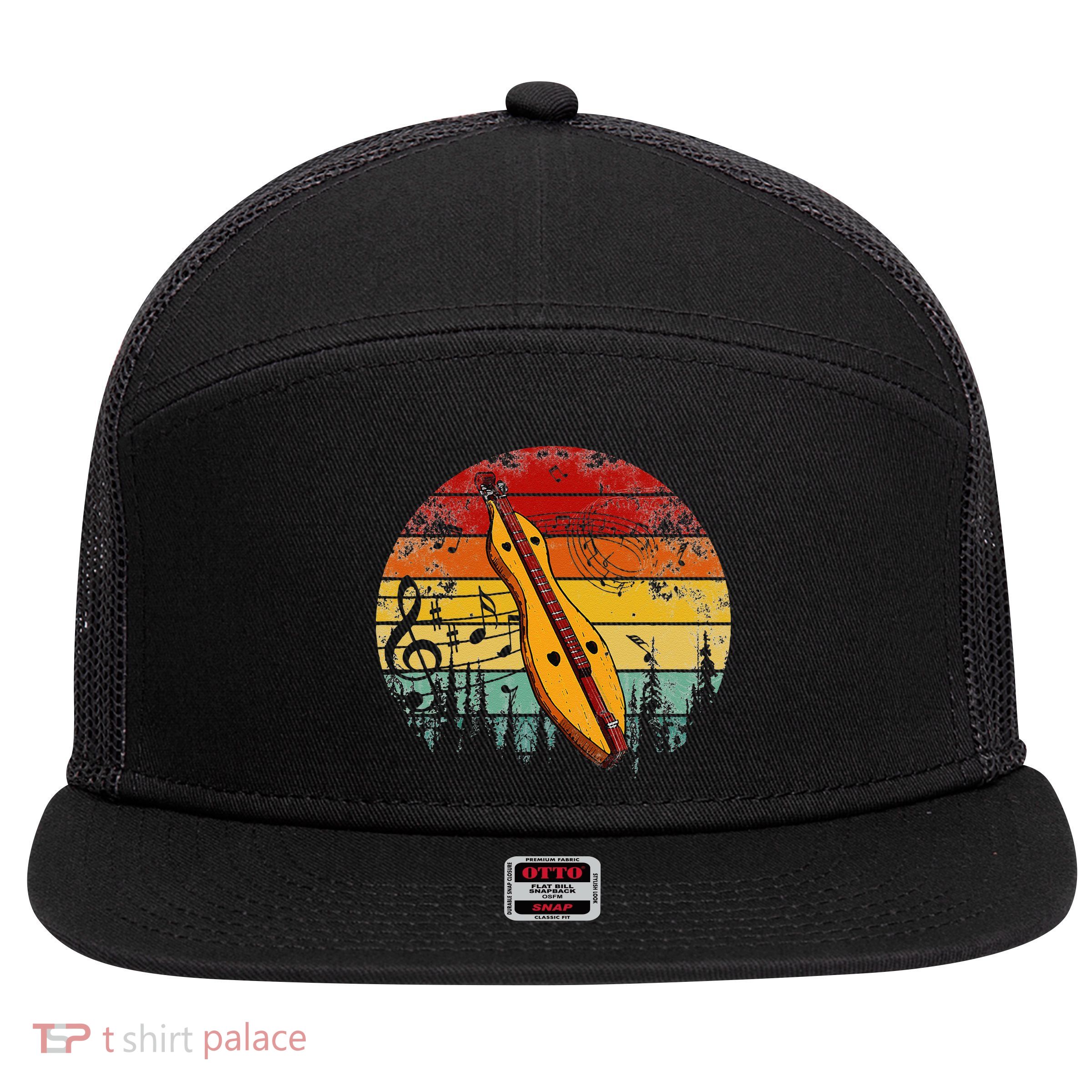 Dulcimer Lovers Guitar Retro Design Dulcimer Funny 7 Panel Mesh Trucker Snapback Hat