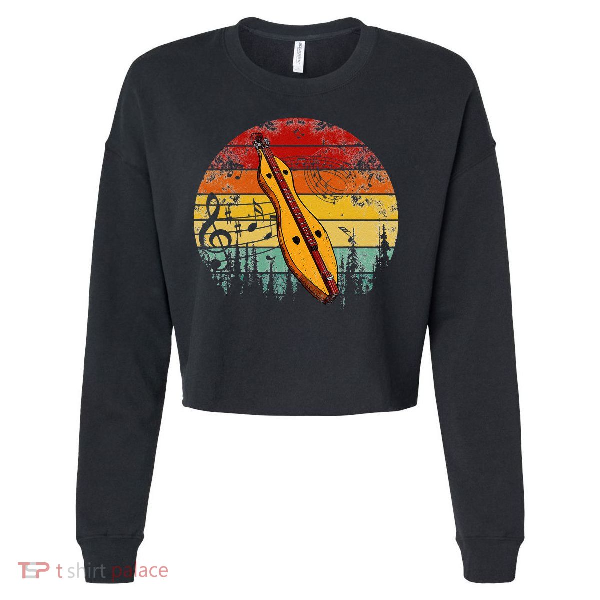 Dulcimer Lovers Guitar Retro Design Dulcimer Funny Cropped Pullover Crew