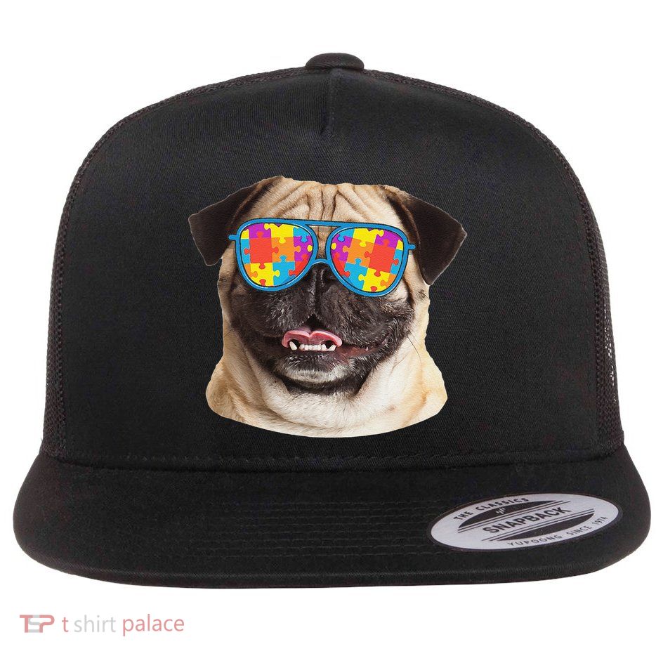 Dog Lover Gifts Funny Autism Awareness Pug Flatbill Hat