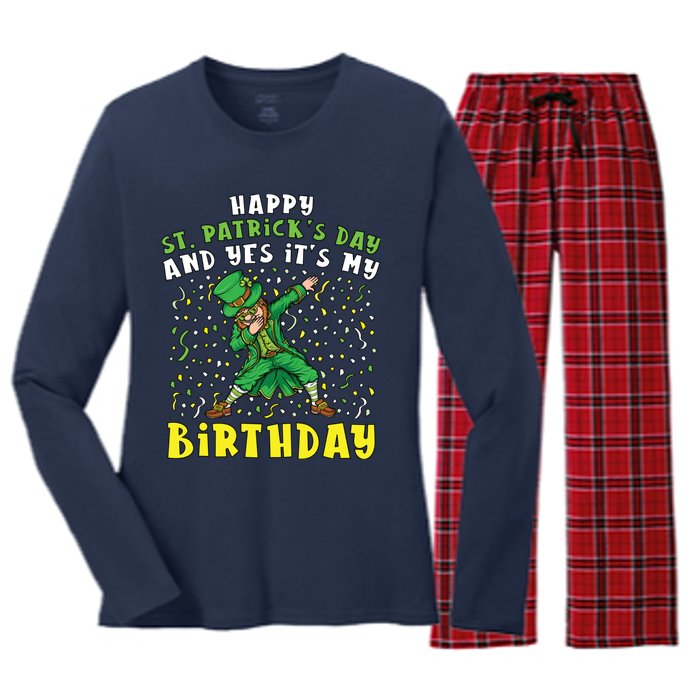 Dabbing Leprechaun Happy Saint PatrickS Day Boy Birthday Women's Long Sleeve Flannel Pajama Set 