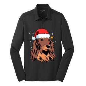 Dachshund Long Hair Santa Christmas Tree Lights Xmas Gift Cool Gift Silk Touch Performance Long Sleeve Polo