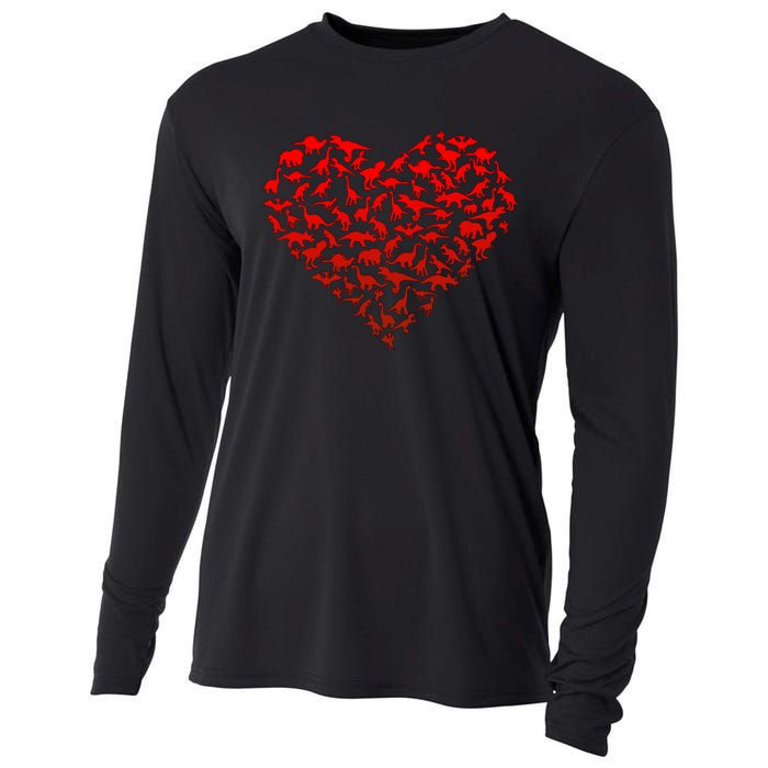 Dinosaur Love Heart Cute Valentines Day Cooling Performance Long Sleeve Crew