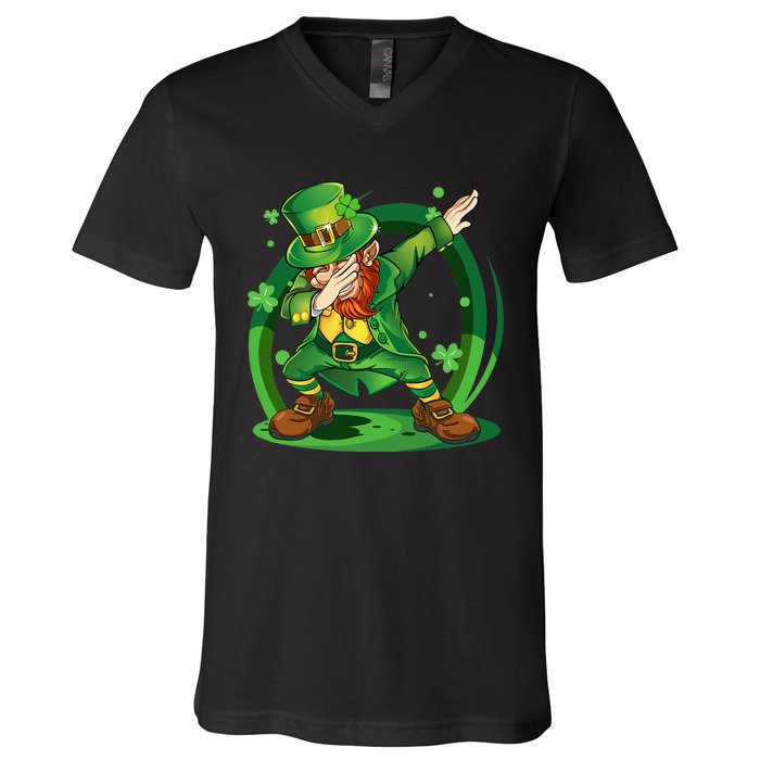 Dabbing Leprechaun Happy St Patricks Day V-Neck T-Shirt